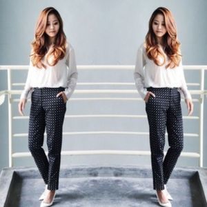 Ralph Lauren Black & White Polka Dot Stretch Ankle Pants NWOT Sz. 2